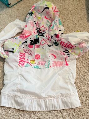 Nike White Jacket with Neon Pink, Mint & Yellow Graphics